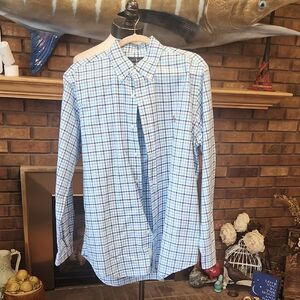 Ralph Lauren Blue White Checkered Button Down Collar Mens Shirt Size L classic